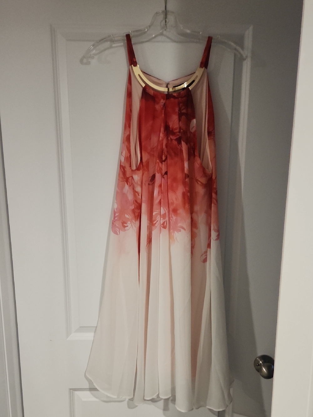 Signature by Sangria White and Coral Ombre Halter Dress with Gold Accent